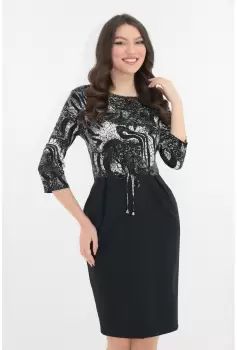 Rochie office cu imprimeu abstract alb-negru imagine