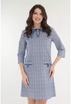 Rochie office din stofa cu imprimeu in carouri albastre imagine