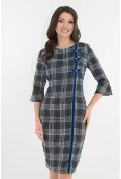 Rochie office in carouri albastre cu fundite din catifea imagine