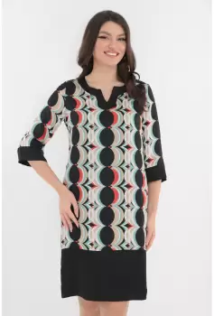 Rochie office neagra cu buline multicolore imprimate imagine