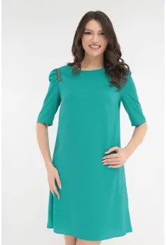 Rochie turcoaz cu banda decorativa pe umeri imagine