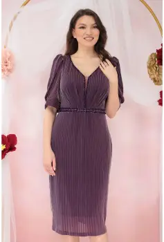 Rochie violet de ocazie cu fir argintiu si cu aplicatii din margelute imagine