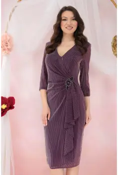 Rochie violet de ocazie cu fir argintiu si fronseuri cu strasuri imagine