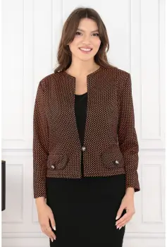 Sacou din stofa neagra cu buline orange imagine