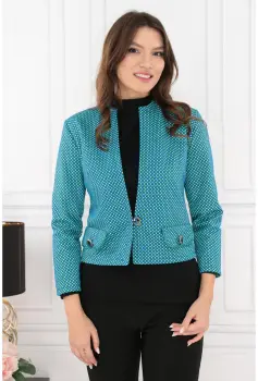 Sacou din stofa turcoaz cu buline verzi imagine