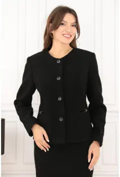 Sacou elegant din stofa bucle neagra imagine