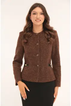 Sacou maro din stofa cu lana si fundite decorative satinate imagine