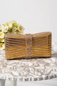 Geanta dama gold Cleopatra tip funda cu strassuri imagine