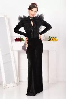 Pantaloni evazati din catifea cu structura eleganta Legendaria by Venezia imagine