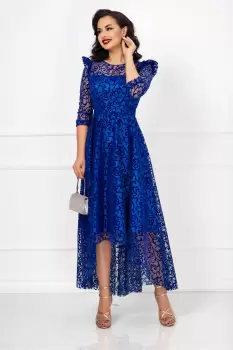 Rochie asimetrica de ocazie albastru royal Francesca cu model din catifea imagine