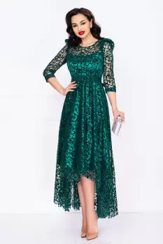 Rochie asimetrica de ocazie verde Francesca cu model din catifea imagine