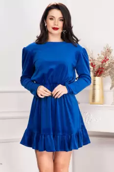 Rochie dama Cherry din catifea albastru royal cu volanas imagine