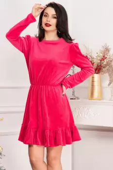 Rochie dama Cherry din catifea fucsia cu volanas imagine