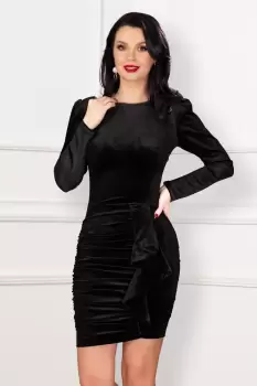 Rochie dama din catifea Kamelis neagra cu volan elegant imagine