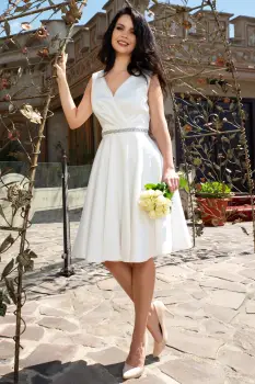 Rochie de cununie ecru Margarita cu pietre decorative in talie imagine