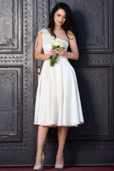 Rochie de cununie eleganta in clos Marisilia cu funda pe umar imagine