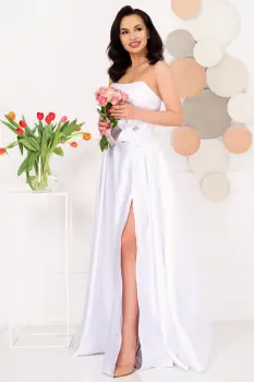 Rochie de cununie lunga alba Lorelai din tafta cu floare 3D imagine