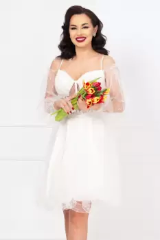 Rochie de cununie Meredith baby-doll alba cu perle si margele imagine