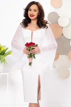Rochie de cununie midi alba Chiara cu maneci din voal imagine