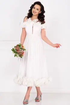 Rochie de cununie midi din organza alba Rosalyn cu volane romantice imagine