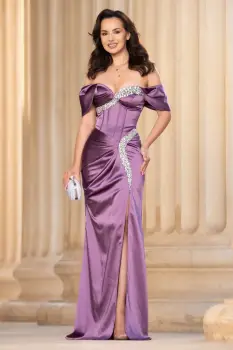 Rochie de lux Emma lila decorata cu strassuri pretioase imagine