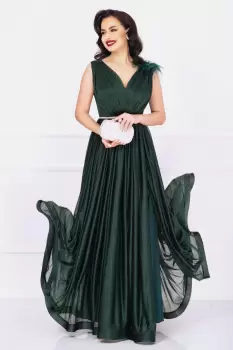 Rochie de nasa Maia verde lunga eleganta cu sclipici si accesoriu cu fulgi imagine