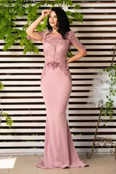 Rochie de nasa Pandora tip sirena rose cu broderie pretioasa si fulgi imagine