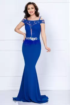 Rochie de nasa Renata albastru-royal tip sirena cu broderie si fulgi imagine