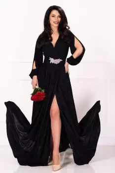 Rochie de nunta Chantal din lurex negru lunga cu sclipici imagine