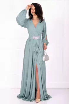 Rochie de nunta Chantal mint din lurex lunga cu sclipici imagine