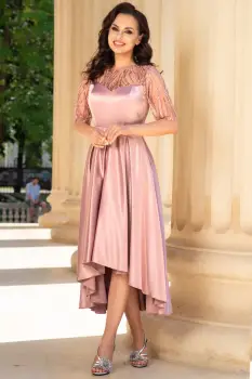Rochie de ocazie asimetrica roz Deniz imagine