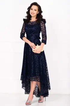 Rochie de ocazie bleumarin asimetrica Francesca cu model din catifea imagine