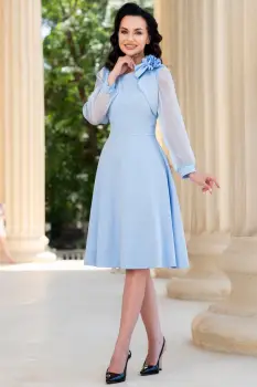 Rochie de ocazie Claudia bleu in clos cu maneci din organza imagine