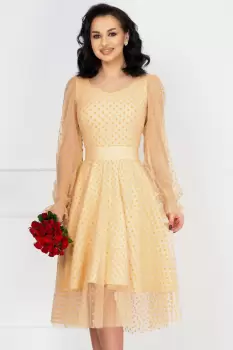 Rochie de ocazie crem acoperita de tulle cu buline imagine