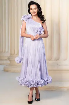 Rochie de ocazie eleganta Caroline lila midi din voal peliculizat plisat imagine