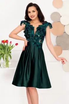 Rochie de ocazie eleganta verde in clos Liana cu flori 3D imagine