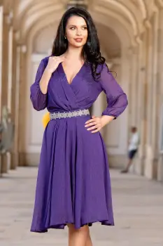 Rochie de ocazie in clos mov Romina cu cordon stralucitor in talie imagine