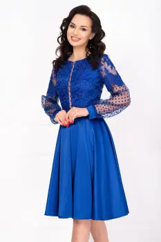 Rochie de ocazie midi albastru royal Jennifer in clos cu bust brodat imagine