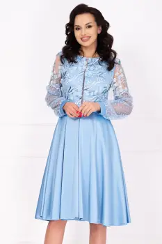 Rochie de ocazie midi bleu Jennifer in clos cu bust brodat imagine