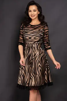 Rochie de ocazie midi Francesca cu model zebrat si dublura bej imagine