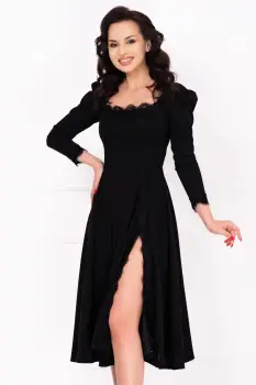 Rochie de ocazie midi neagra Jade in clos cu insertii de dantela imagine