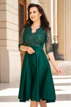 Rochie de ocazie midi verde Lucrezia din tafta cu broderie imagine