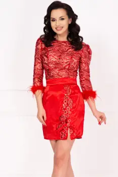 Rochie de ocazie mini rosie Millie cu bust brodat si fulgi imagine