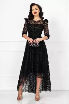 Rochie de ocazie neagra asimetrica Francesca cu model din catifea imagine