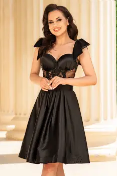 Rochie de ocazie neagra in clos Aylin cu dantela si fundite pe umeri imagine