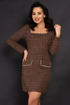 Rochie de ocazie Raissa maro din tweed cu perlaje decorative imagine