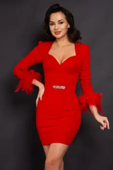 Rochie de ocazie rosie scurta Leonora cu accesoriu din strassuri imagine