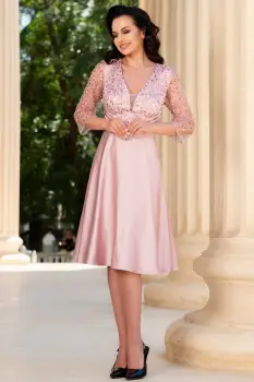 Rochie de ocazie roz Alesia in clos cu bust paietat imagine