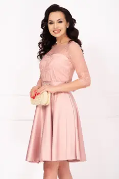 Rochie de ocazie roz in clos Alison cu maneci din dantela imagine