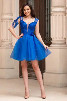 Rochie de ocazie scurta cu corset Laurette albastru royal imagine